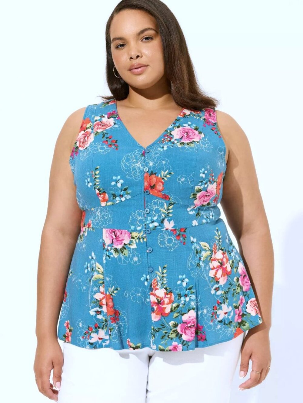 TORRID Rayon Slub Button Up With Waist Detail Tank. Plus Size 3